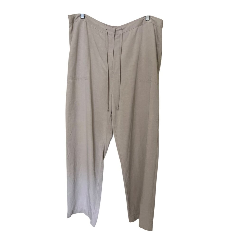 Linen Blend Beige Drawstring Pants Sz  16 Wide Leg Beach‎ Boho Coastal Lagenlook